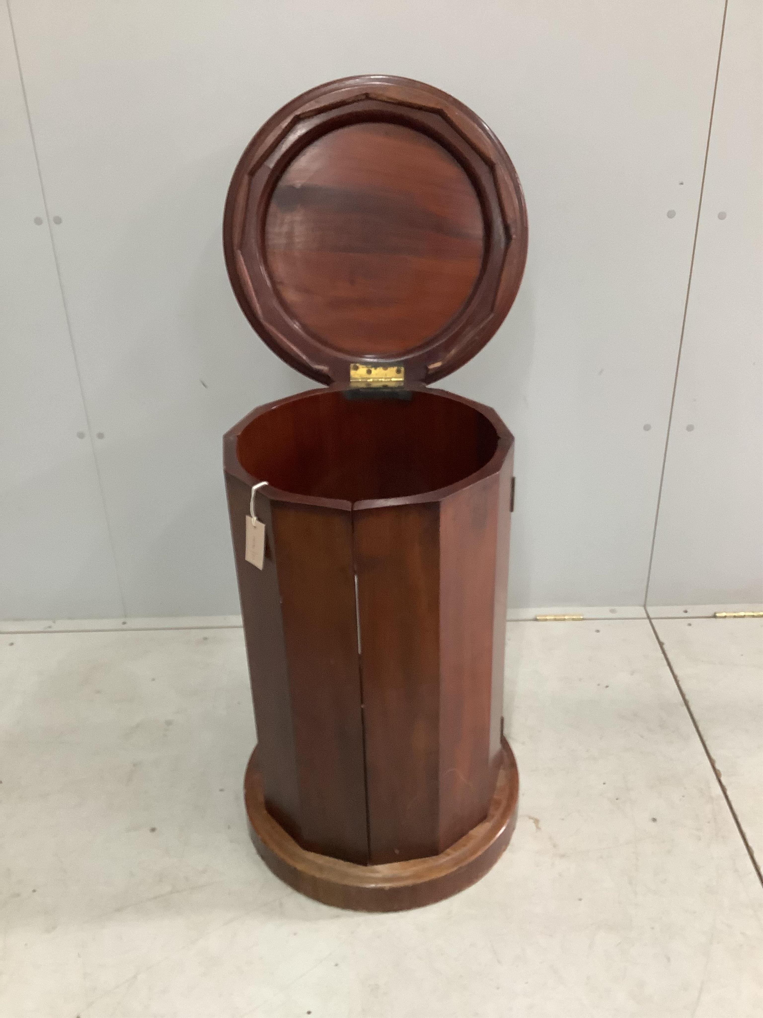 A Victorian mahogany cylindrical pot cupboard, diameter 48cm, height 75cm. Condition - fair
